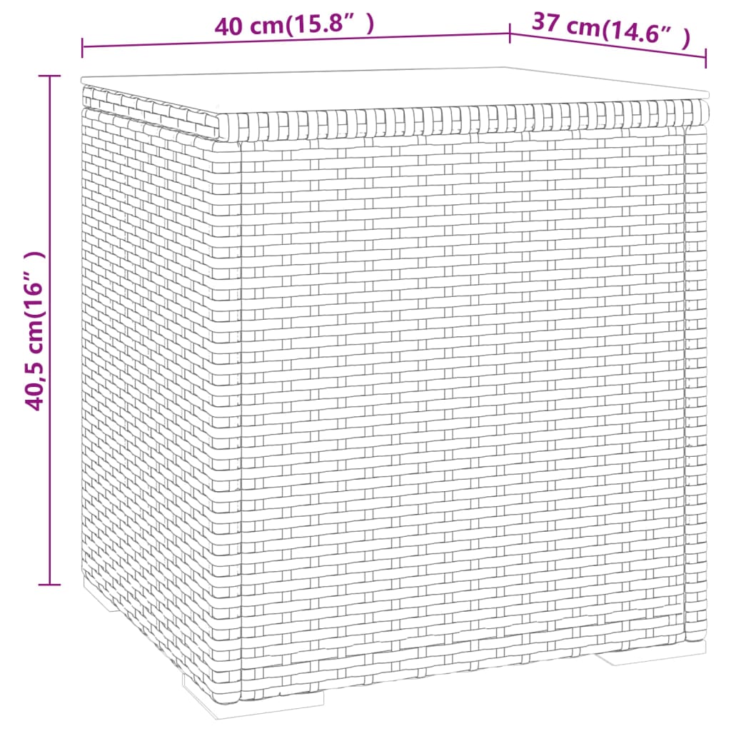 vidaXL Side Table Grey 40x37x40,5 cm Poly Rattan and Tempered Glass