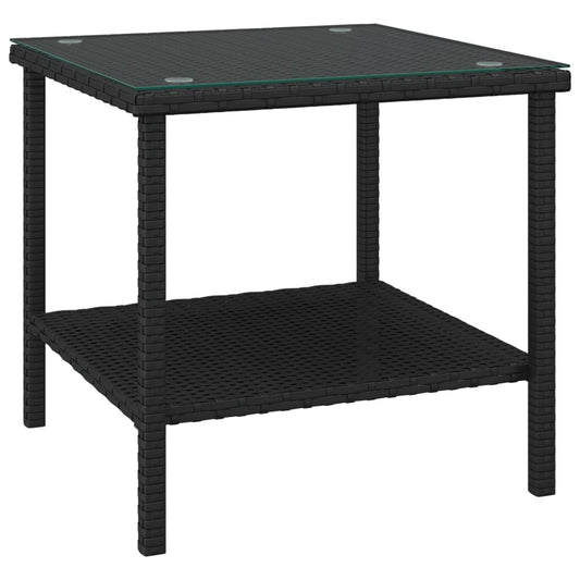 vidaXL Side Table | Black | PE rattan, tempered glass, powder-coated steel