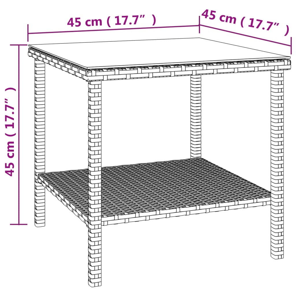 vidaXL Side Table Black 45x45x45 cm Poly Rattan and Tempered Glass