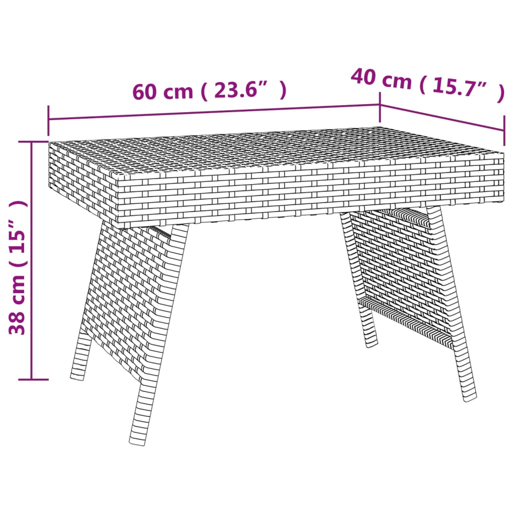 vidaXL Foldable Side Table Black 60x40x38 cm Poly Rattan