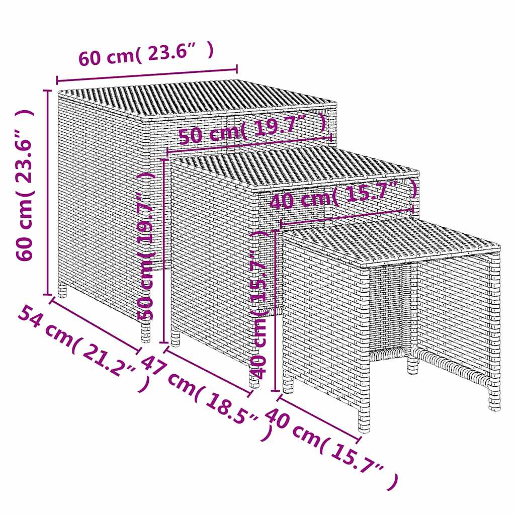 vidaXL Nesting Tables 3 pcs Black Poly Rattan