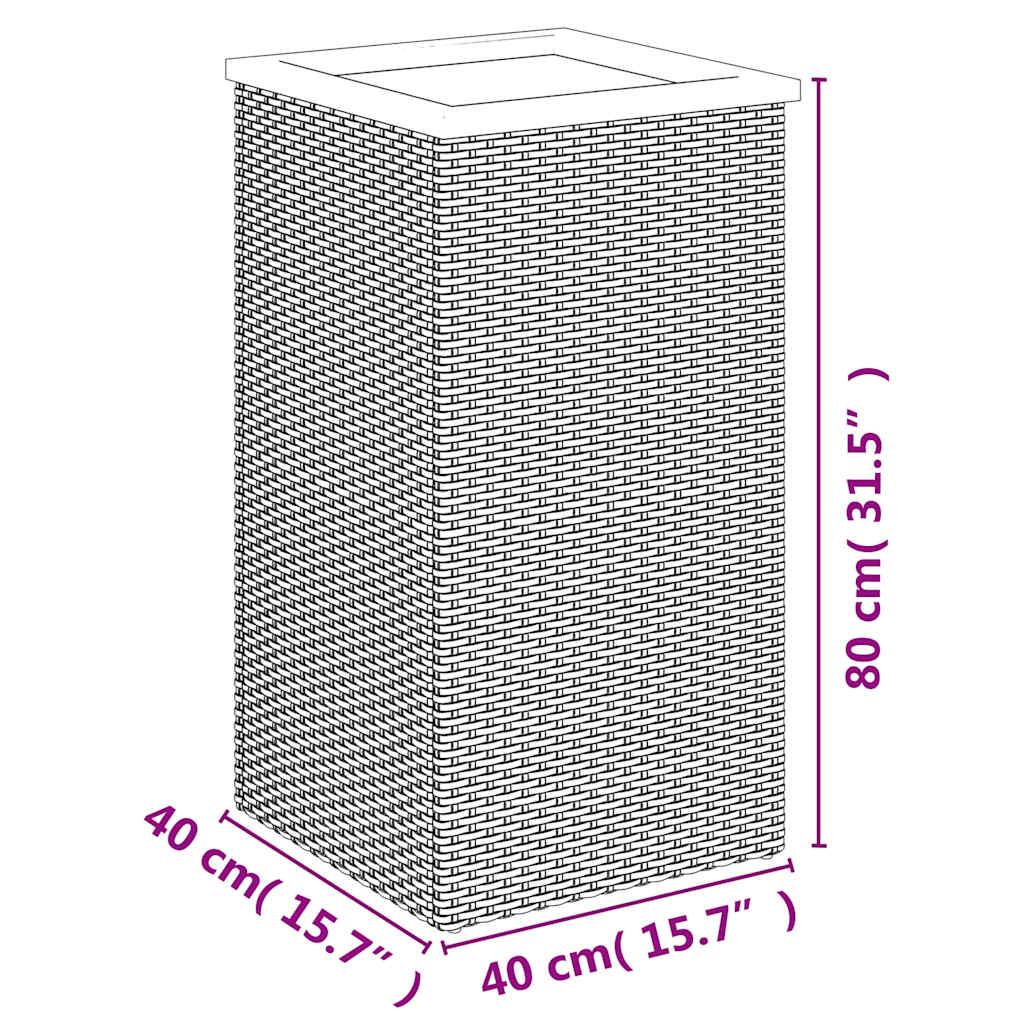 vidaXL Planter Black 40x40x80 cm Poly Rattan