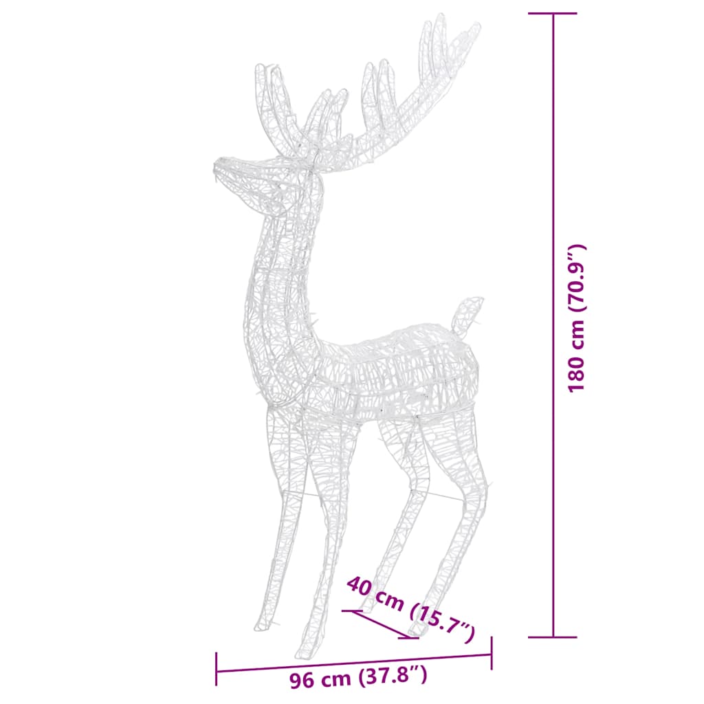 vidaXL XXL Acrylic Christmas Reindeers 250 LED 3 pcs 180cm Multicolour