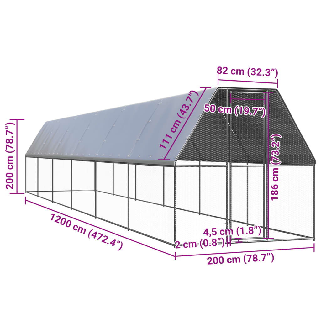 vidaXL Outdoor Chicken Cage 2x12x2 m Galvanised Steel