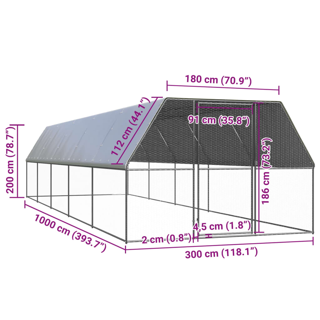 vidaXL Outdoor Chicken Cage 3x10x2 m Galvanised Steel