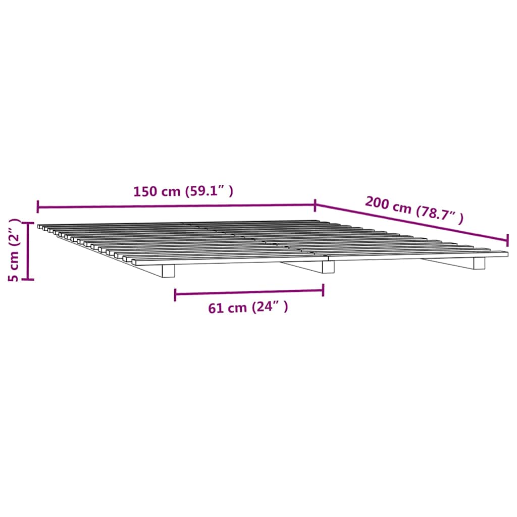vidaXL Bed Frame without Mattress 150x200 cm King Size Solid Wood Pine
