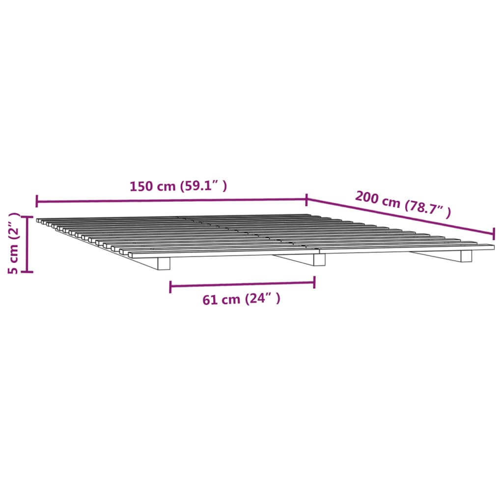 vidaXL Bed Frame without Mattress White 150x200 cm King Size Solid Wood Pine