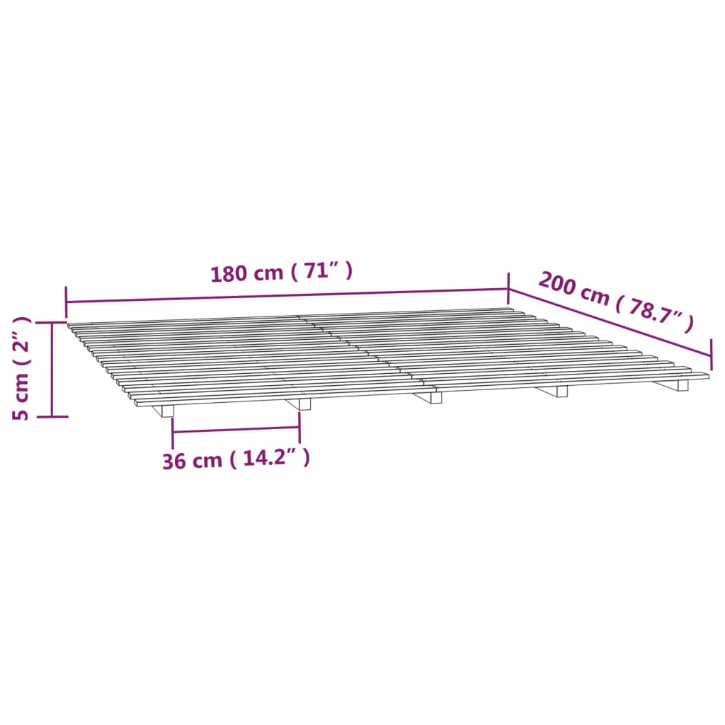 vidaXL Bed Frame without Mattress 180x200 cm Solid Wood Pine
