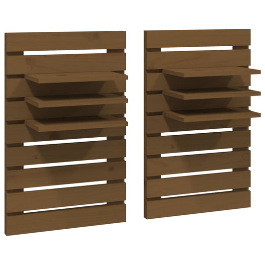 vidaXL Wall-mounted Bedside Shelves 2 pcs Honey Brown Solid Wood Pine