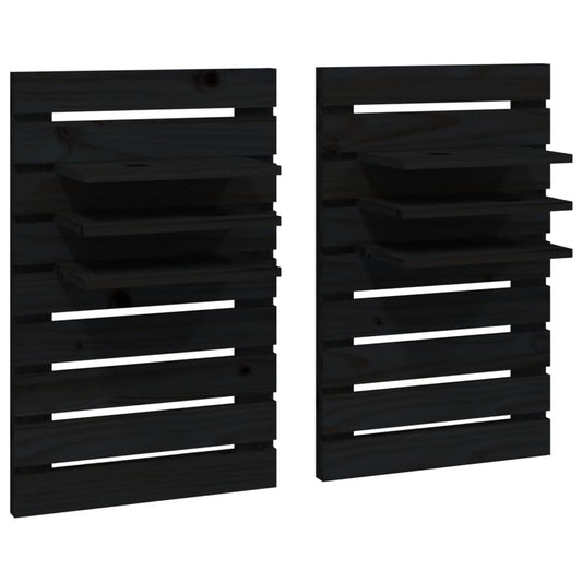 vidaXL Wall-mounted Bedside Shelves 2 pcs Black Solid Wood Pine
