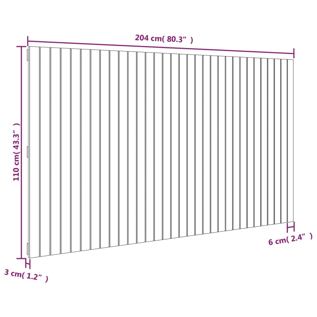 vidaXL Wall Headboard Grey 204x3x110 cm Solid Wood Pine