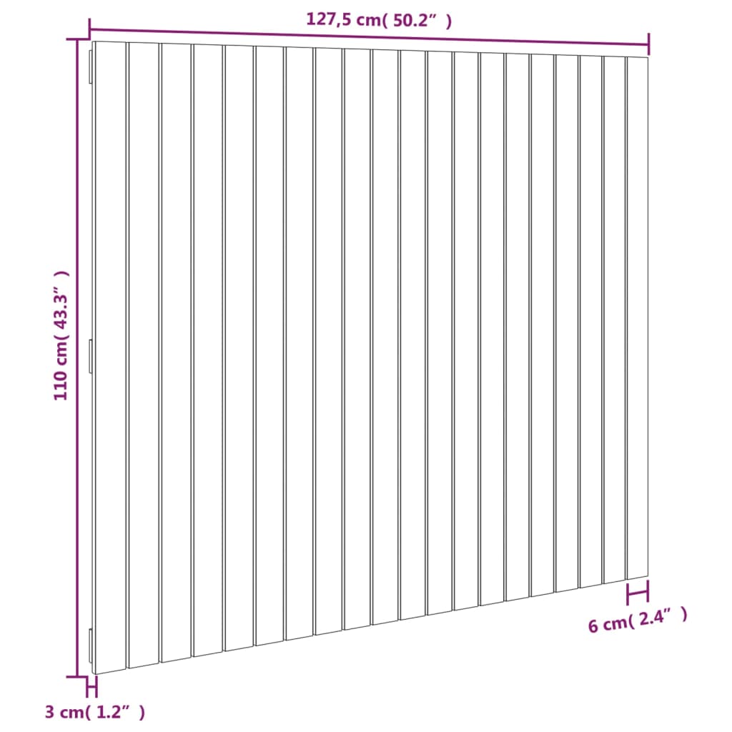 vidaXL Wall Headboard Grey 127.5x3x110 cm Solid Wood Pine