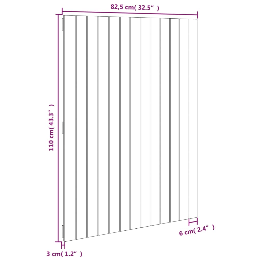 vidaXL Wall Headboard Black 82.5x3x110 cm Solid Wood Pine