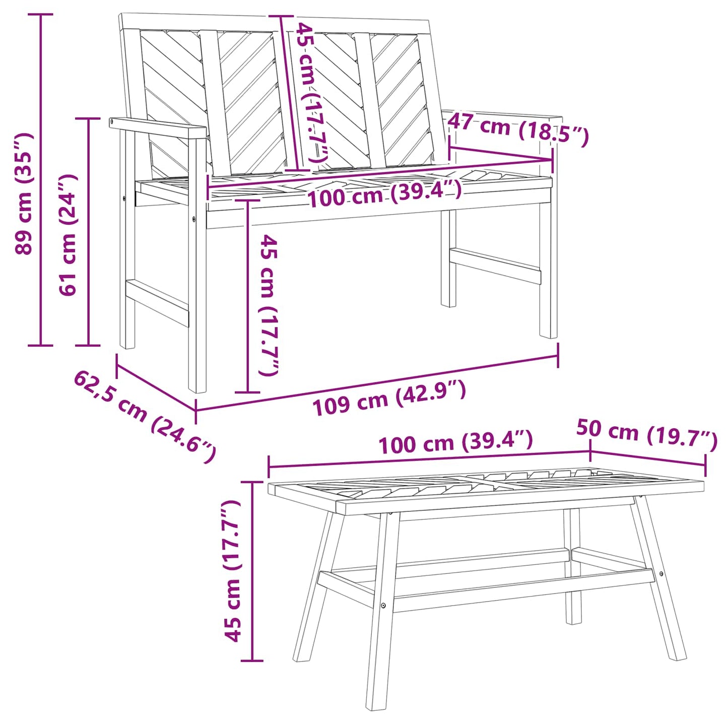 vidaXL Garden Lounge Set 3 pcs Brown Solid Acacia Wood