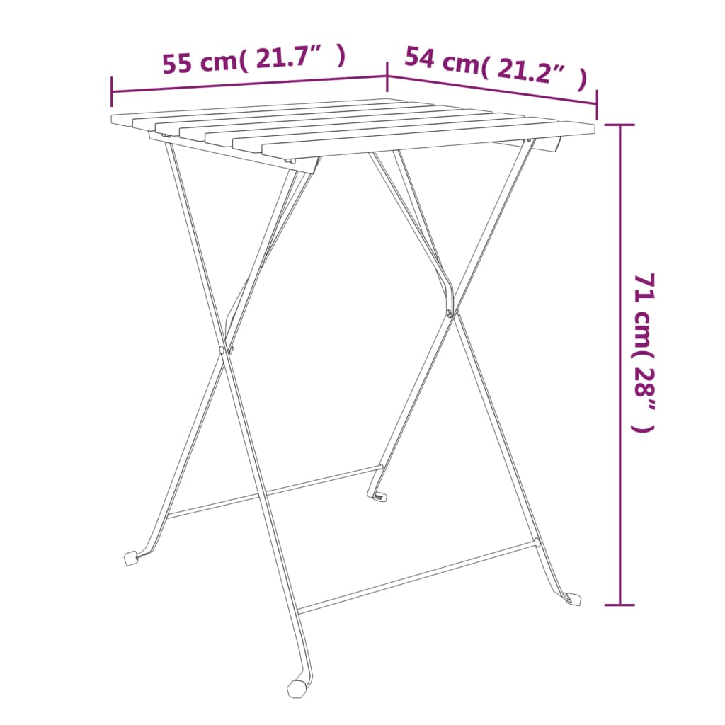vidaXL 3 Piece Folding Bistro Set Solid Wood Acacia and Steel