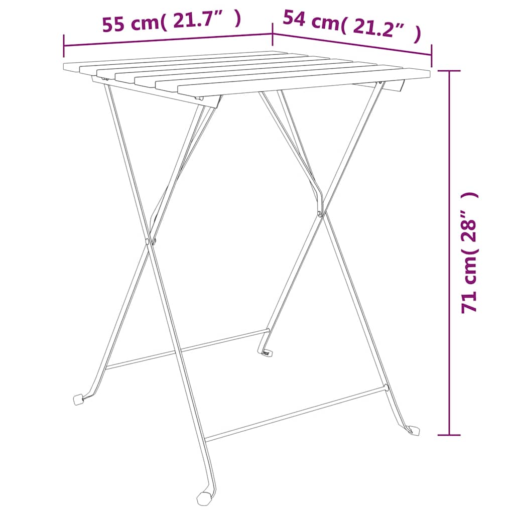 vidaXL 3 Piece Folding Bistro Set Solid Wood Teak and Steel
