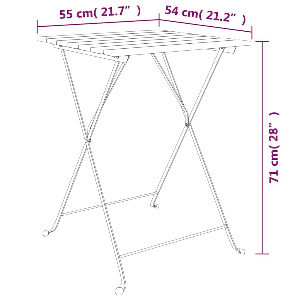 vidaXL 3 Piece Folding Bistro Set Solid Wood Teak and Steel