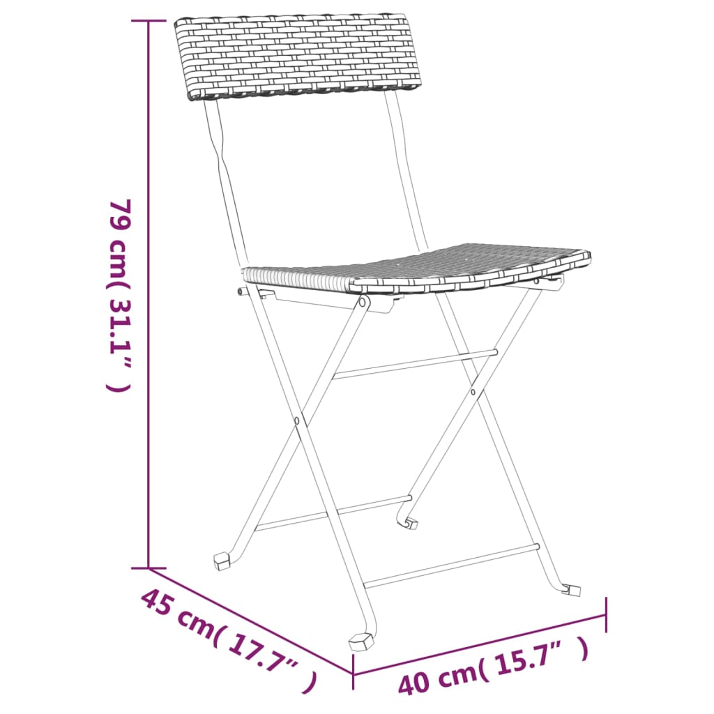 vidaXL 3 Piece Folding Bistro Set Brown Poly Rattan