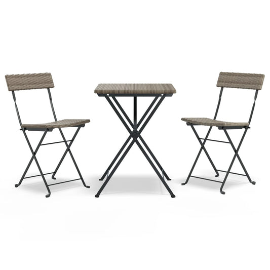 vidaXL 3 Piece Folding Bistro Set Grey Poly Rattan