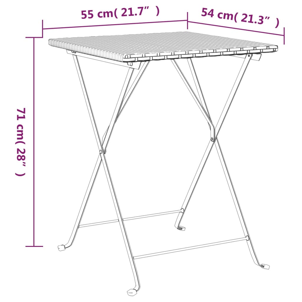 vidaXL 3 Piece Folding Bistro Set Grey Poly Rattan