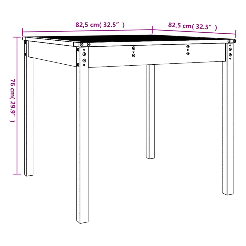 vidaXL Garden Table 82,5x82,5x76 cm Solid Wood Pine