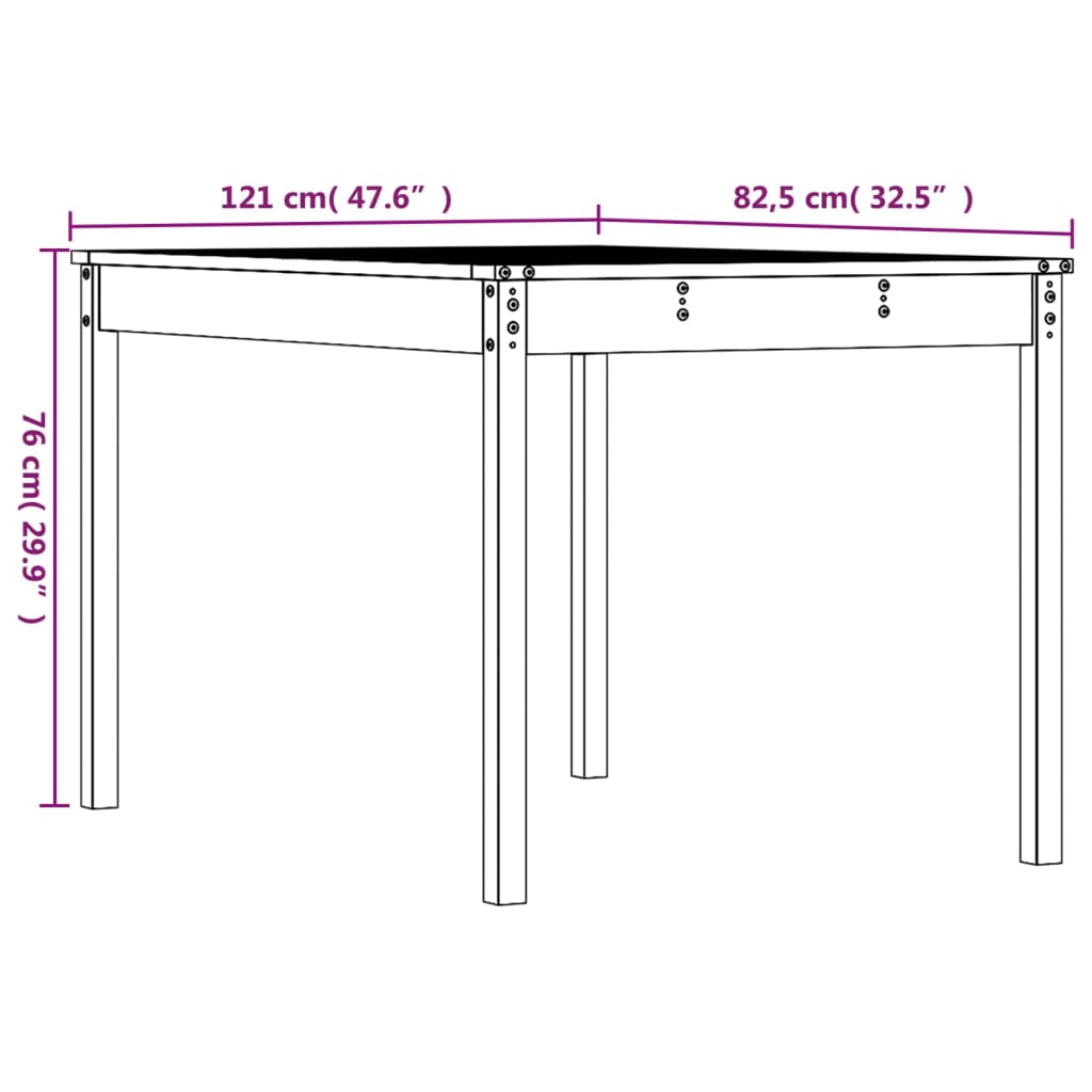 vidaXL Garden Table 121x82.5x76 cm Solid Wood Pine