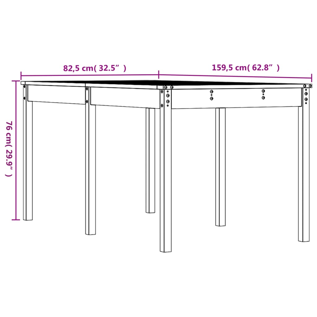 vidaXL Garden Table Honey Brown 159.5x82.5x76 cm Solid Wood Pine