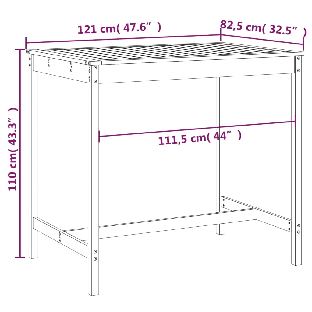 vidaXL Garden Table 121x82,5x110 cm Solid Wood Pine