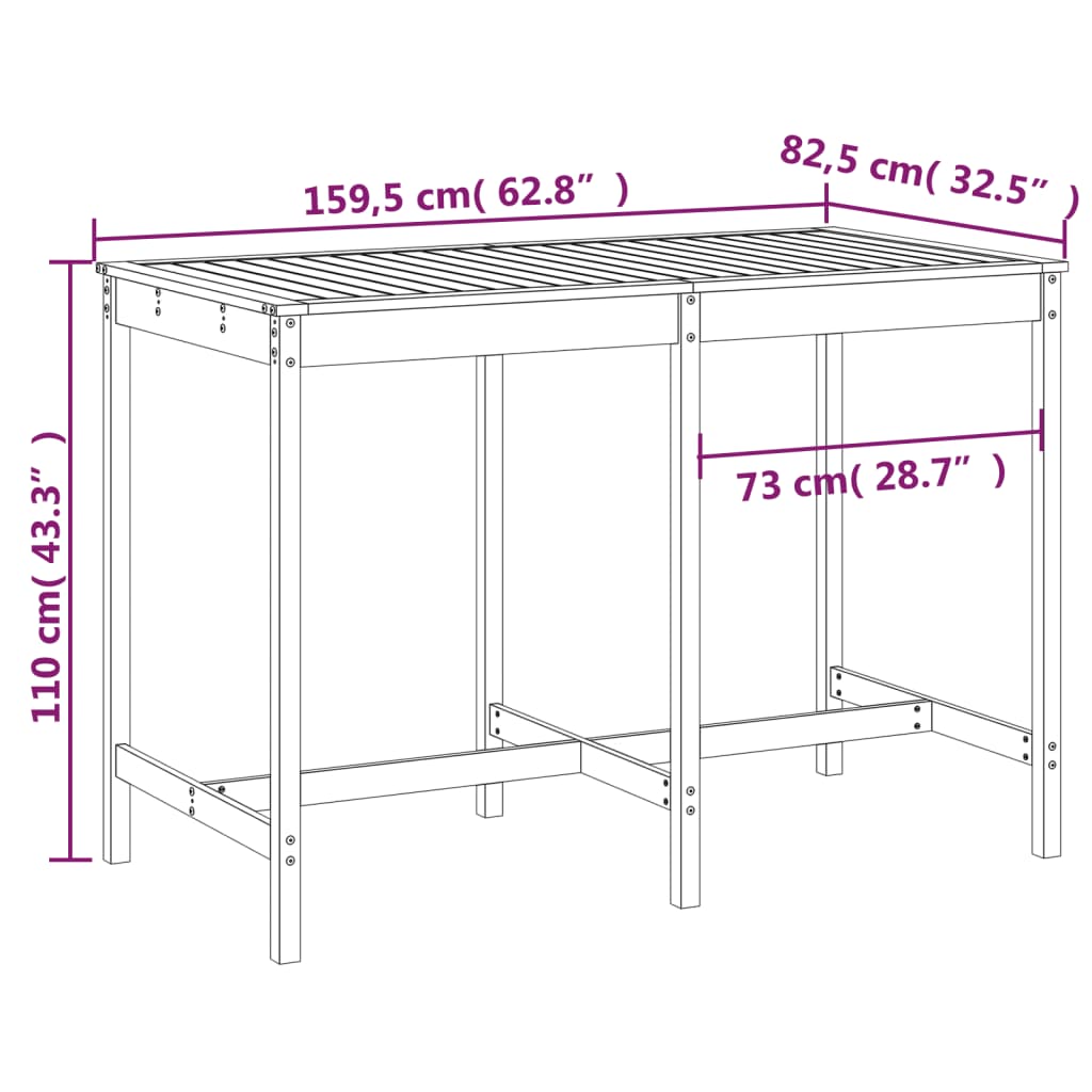 vidaXL Garden Table 159,5x82,5x110 cm Solid Wood Pine