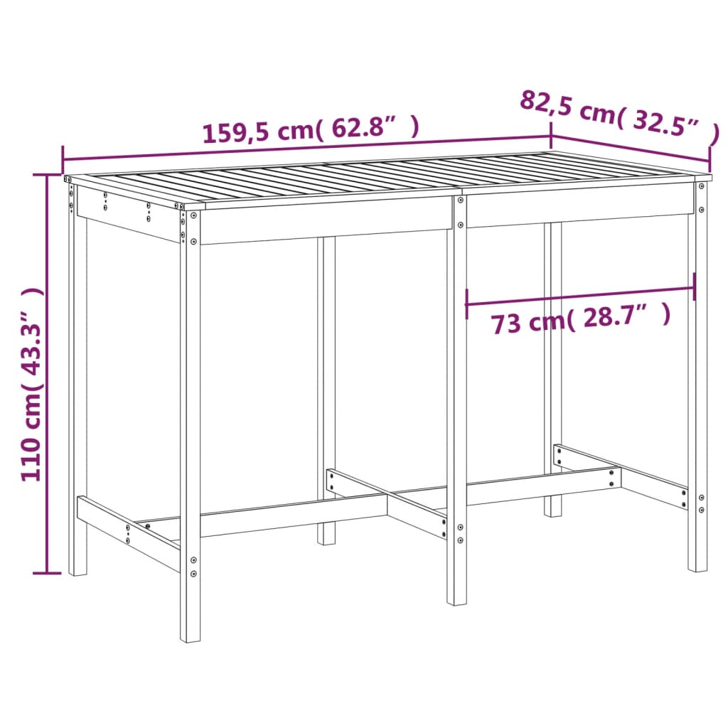 vidaXL Garden Table White 159.5x82.5x110 cm Solid Wood Pine