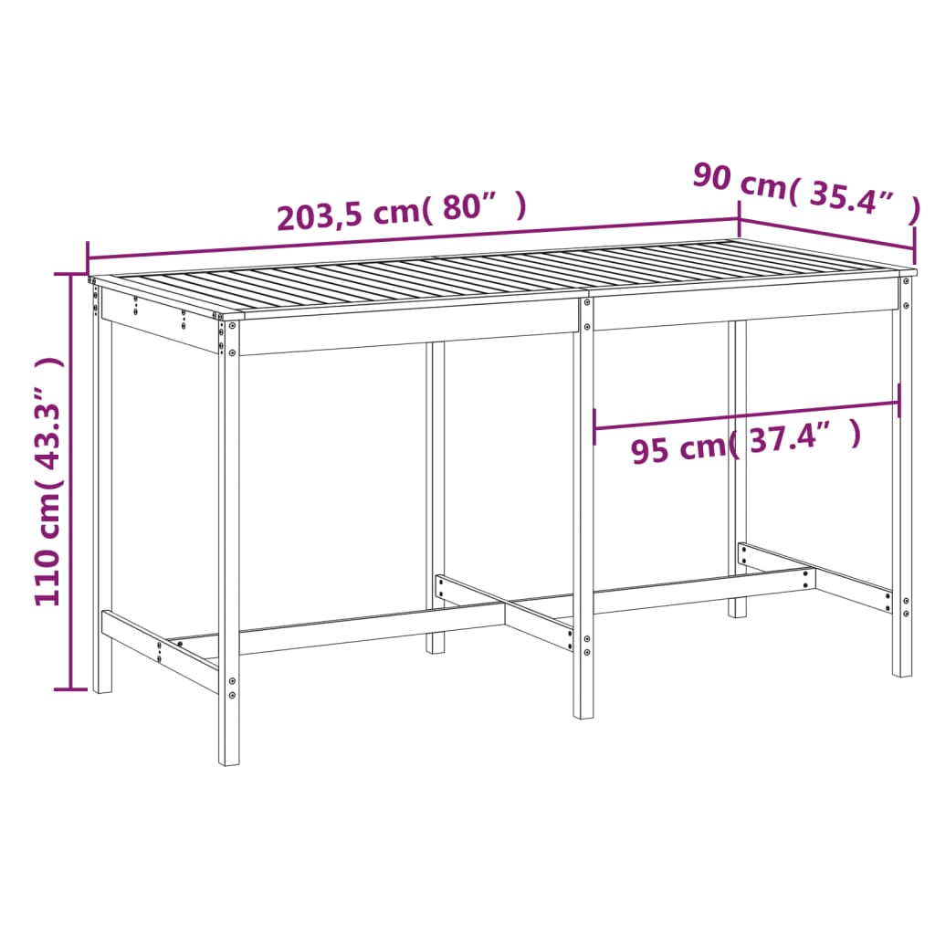 vidaXL Garden Table Grey 203,5x90x110 cm Solid Wood Pine