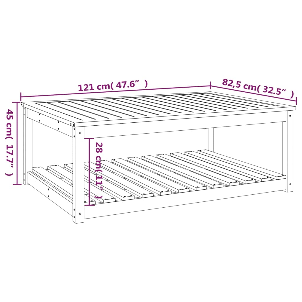 vidaXL Garden Table 121x82.5x45 cm Solid Wood Pine