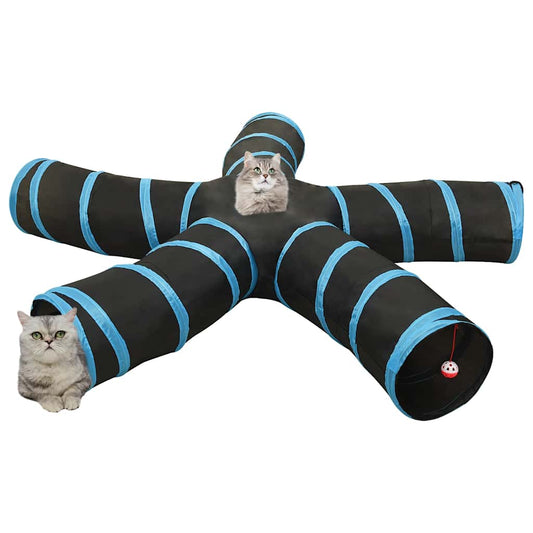 vidaXL Cat Tunnel 5-way Black and Blue 25 cm Polyester