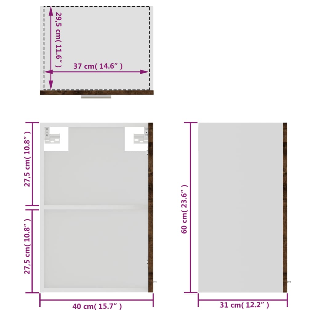 vidaXL Hanging Glass Cabinet "Lyon" Grey Sonoma 40x31x60 cm Engineered Wood