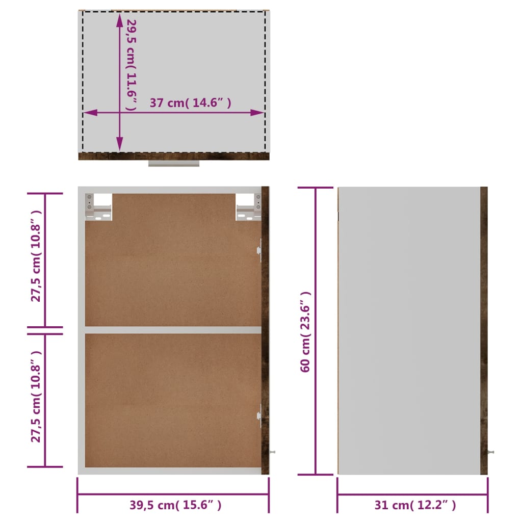 vidaXL Hanging Cabinet Lyon Smoked Oak 39.5x31x60 cm Engineered Wood