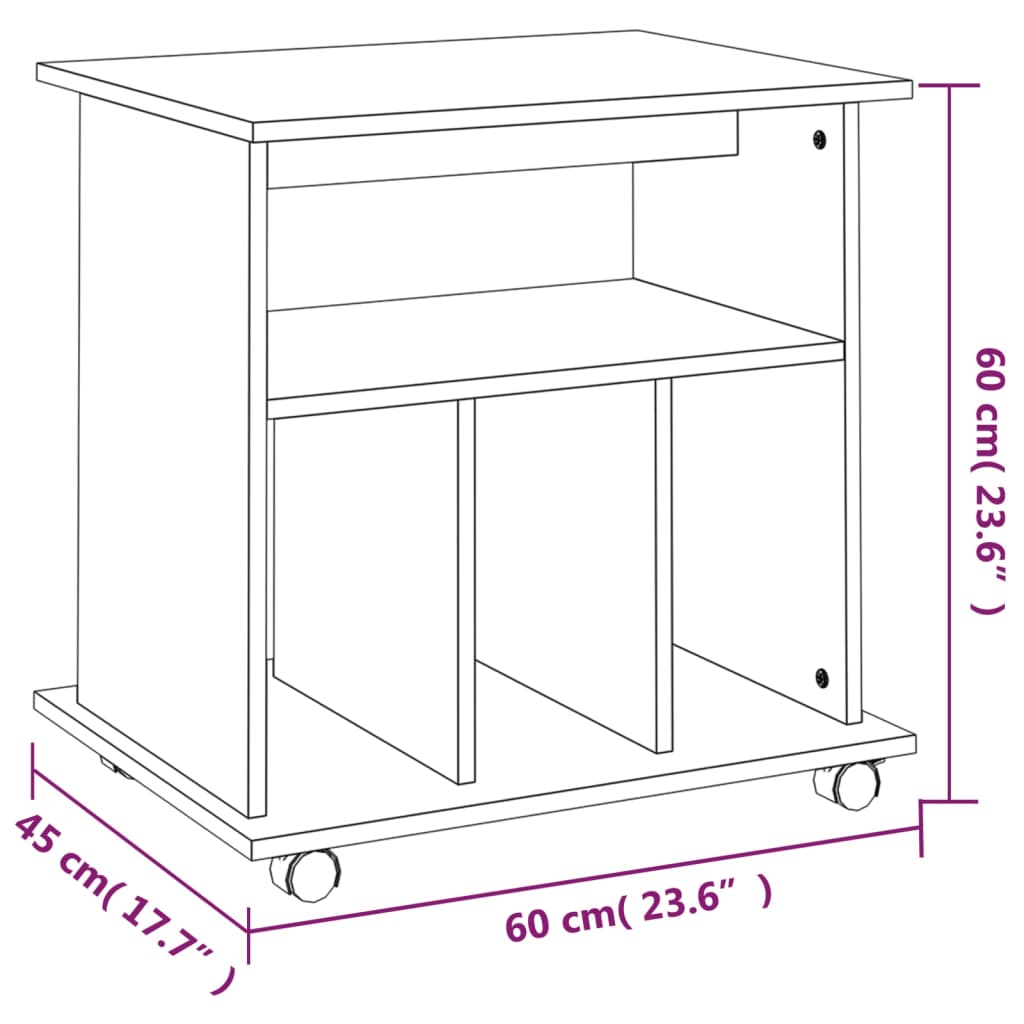 vidaXL Rolling Cabinet Grey Sonoma 60x45x60 cm Engineered Wood