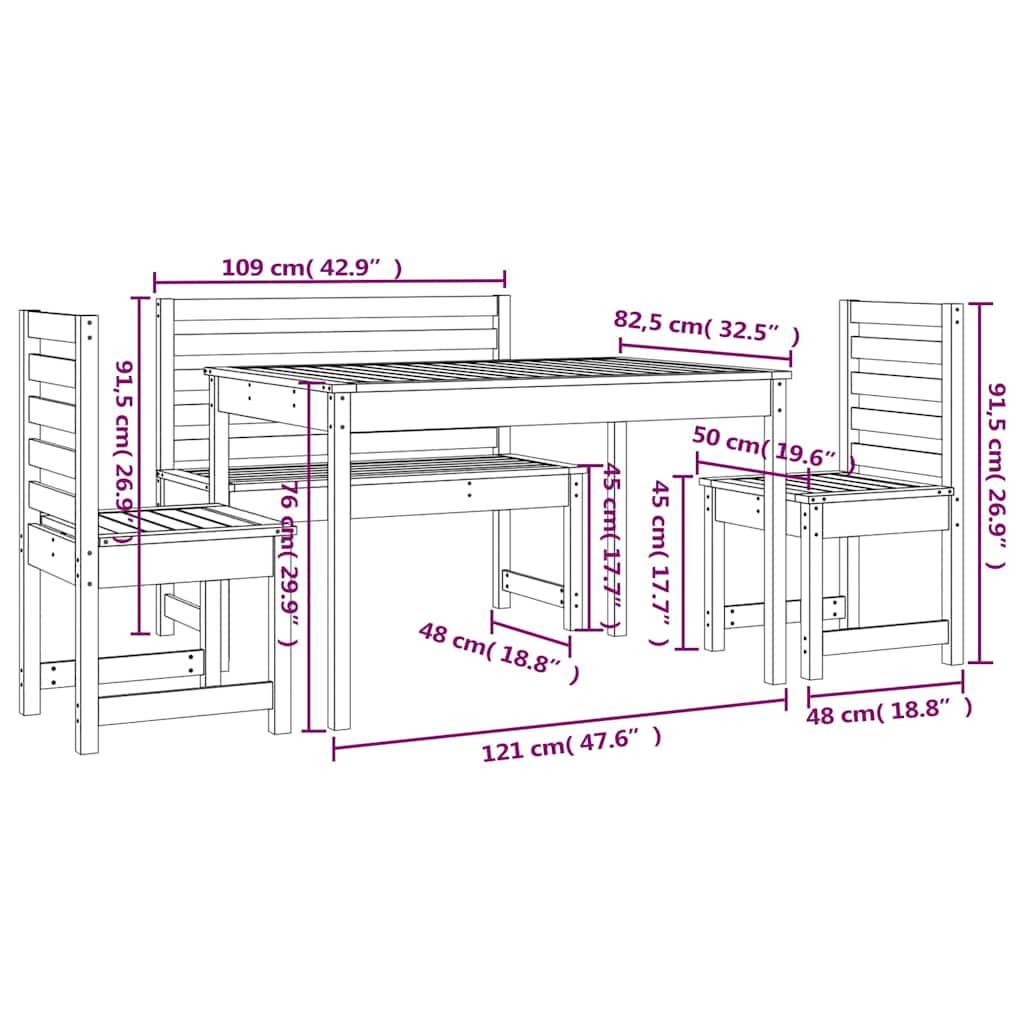 vidaXL 4 Piece Garden Dining Set Solid Wood Pine