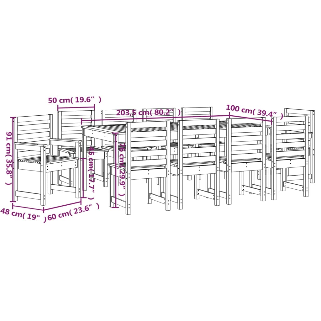 vidaXL 11 Piece Garden Dining Set Solid Wood Douglas