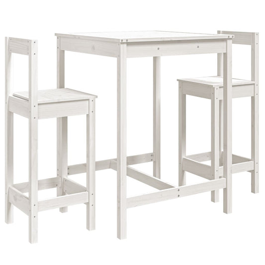 vidaXL 3 Piece Garden Bar Set White Solid Wood Pine
