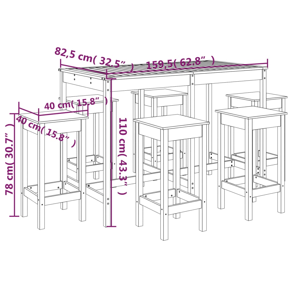 vidaXL 7 Piece Garden Bar Set White Solid Wood Pine