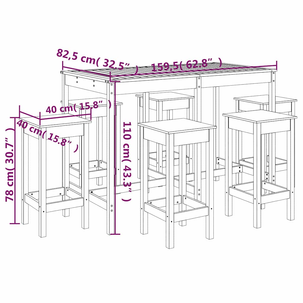 vidaXL 7 Piece Garden Bar Set White Solid Wood Pine