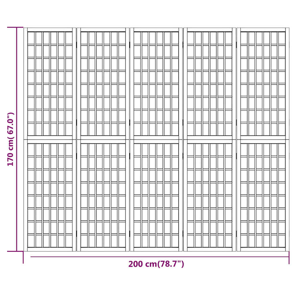vidaXL Folding 5-Panel Room Divider Japanese Style 200x170 cm Black