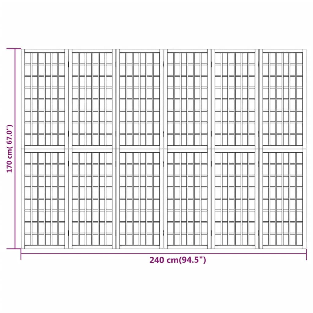 vidaXL Folding 6-Panel Room Divider Japanese Style 240x170 cm Black