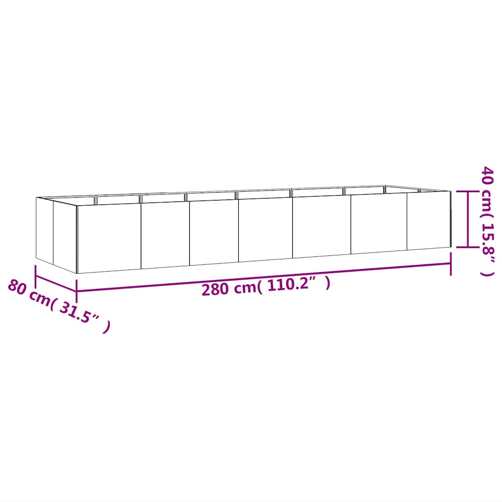 vidaXL Garden Raised Bed 280x80x40 cm Corten Steel