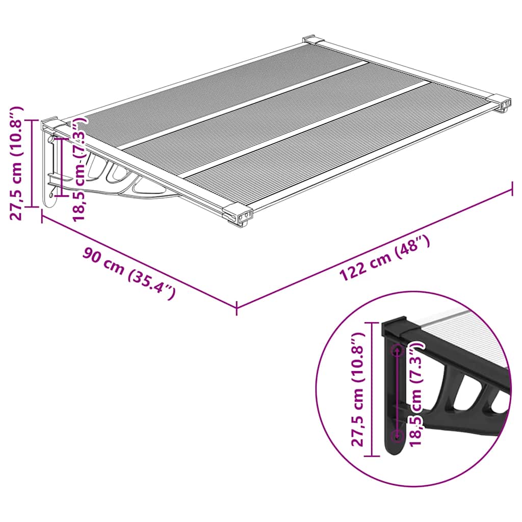 vidaXL Door Canopy Black and Transparent 122x90 cm Polycarbonate