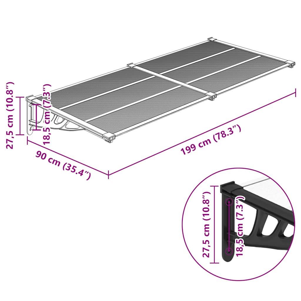 vidaXL Door Canopy Black and Transparent 199x90 cm Polycarbonate