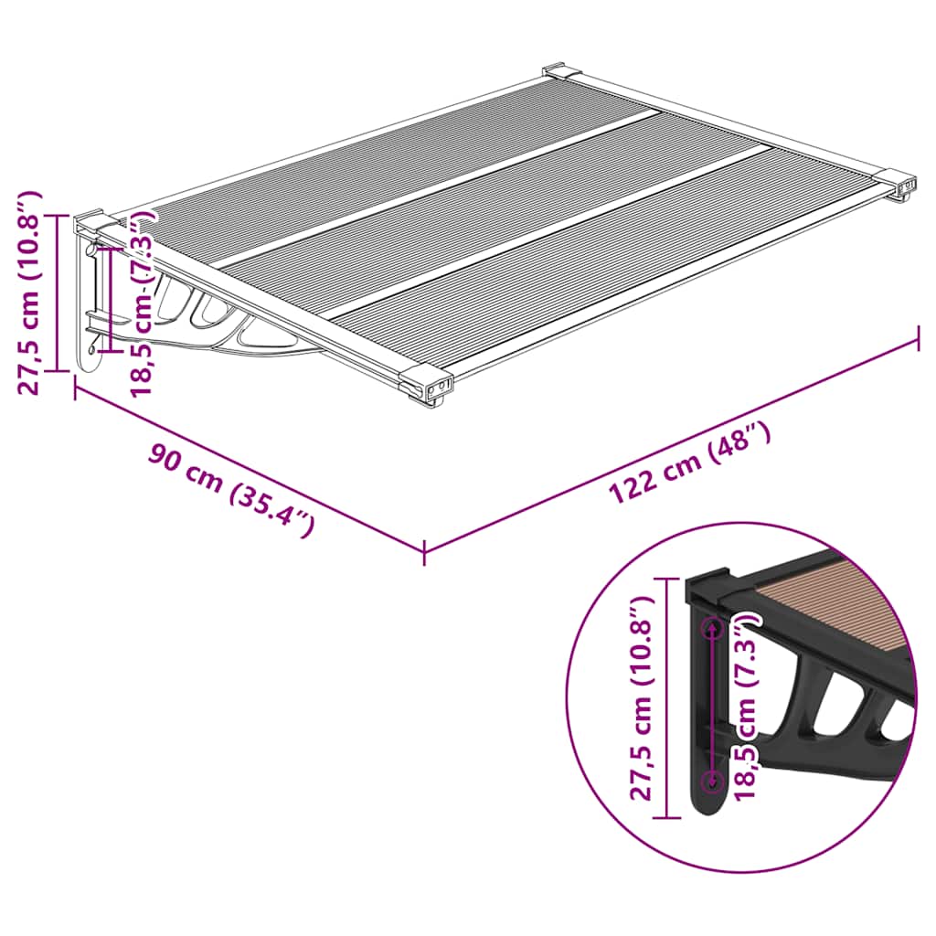 vidaXL Door Canopy Black 122x90 cm Polycarbonate