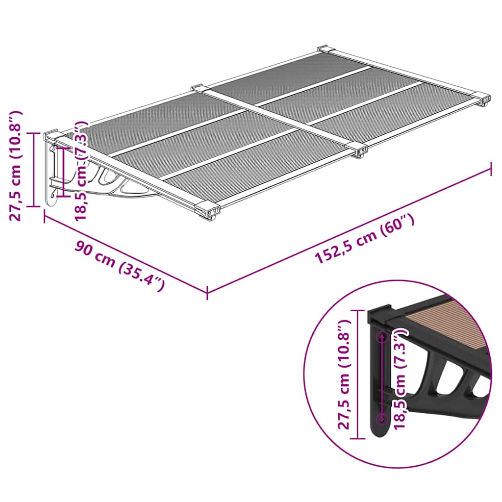 vidaXL Door Canopy Black 152.5x90 cm Polycarbonate