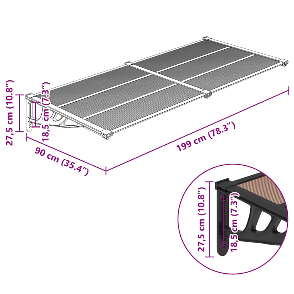 vidaXL Door Canopy Black 199x90 cm Polycarbonate
