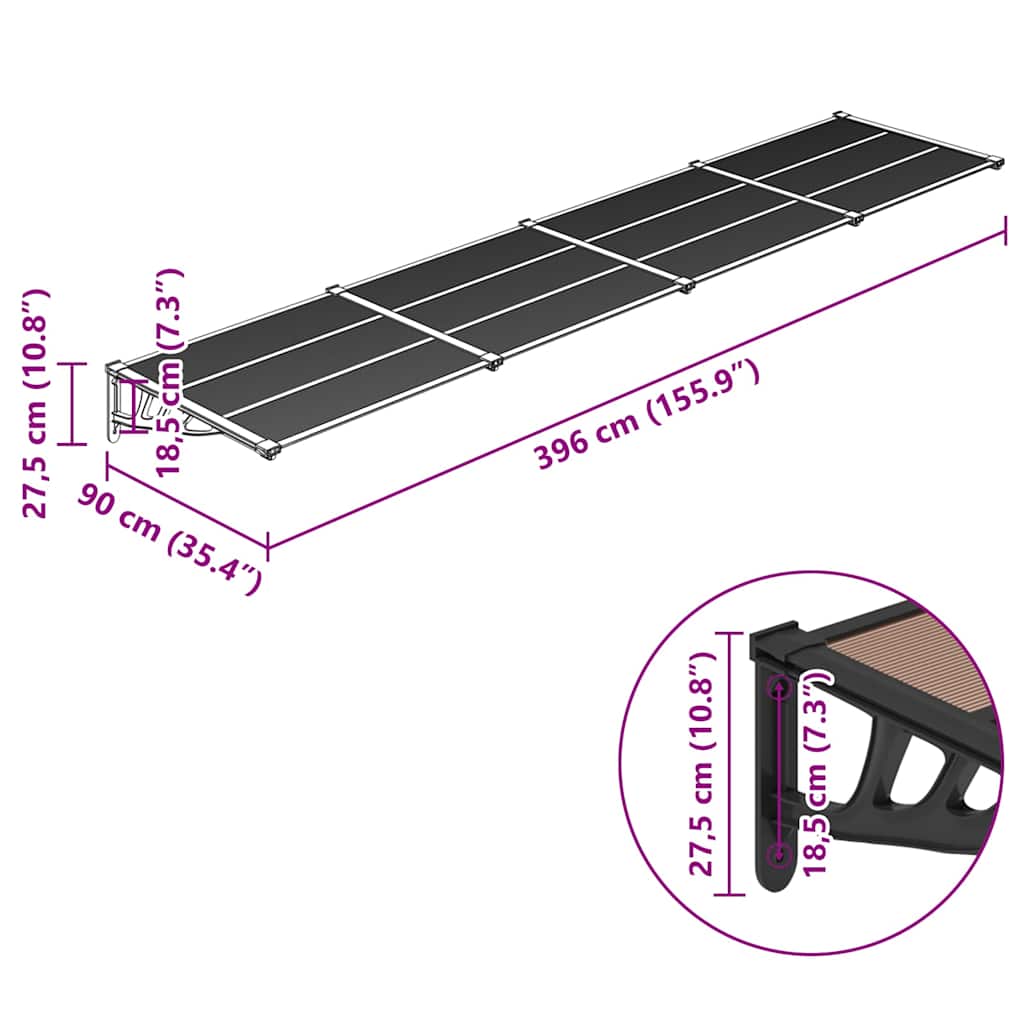 vidaXL Door Canopy Black 396x90 cm Polycarbonate